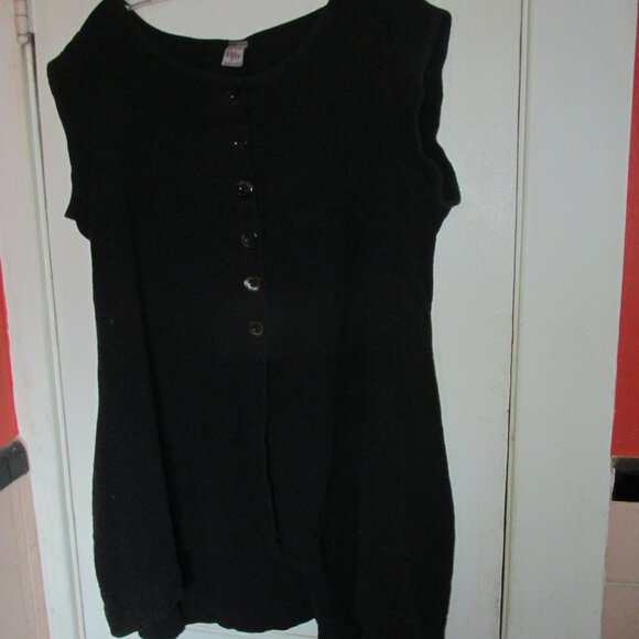 Blue Fish Tops - Blue Fish Black Cotton Fleece Button Vest Lagenlook Art to Wear Size 1 Small/Med